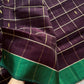 Vegan Silk saree – Plum Brown Checked Handloom Art Silk Saree