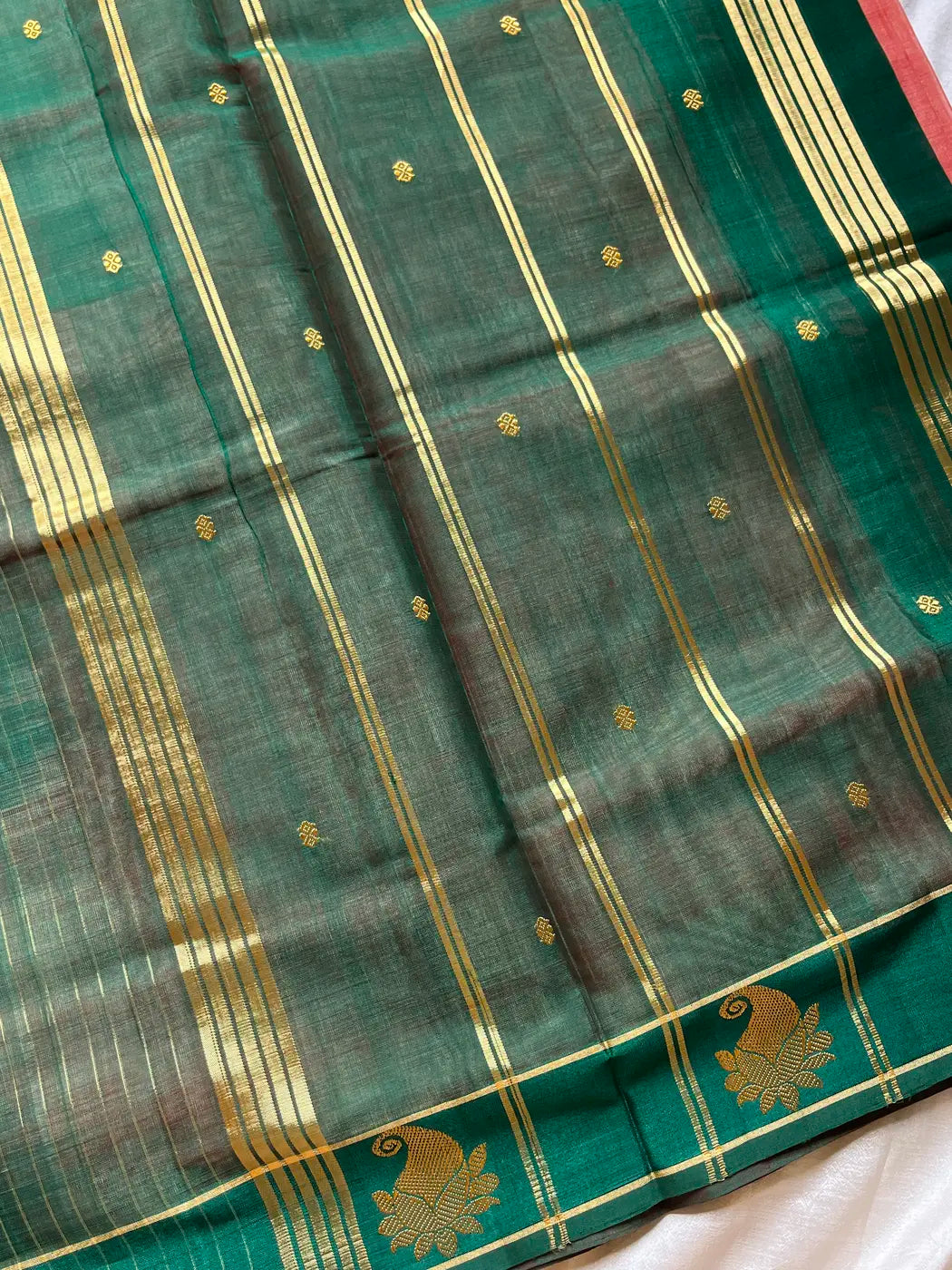 Vegan Silk Saree – Pastel Peach & Green Handloom Art Silk