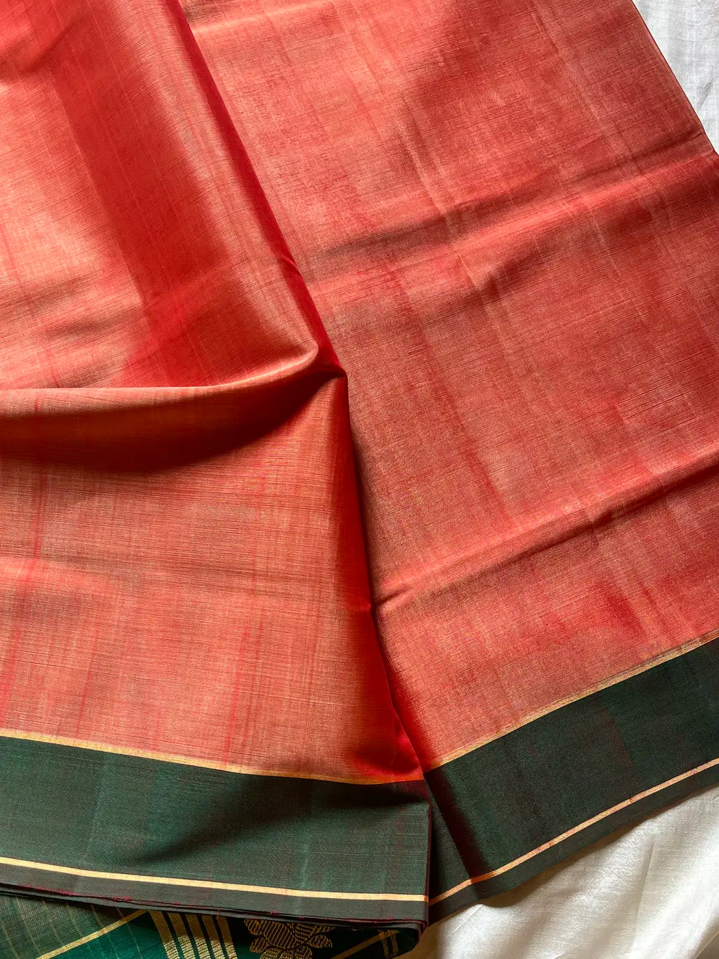 Vegan Silk Saree – Pastel Peach & Green Handloom Art Silk