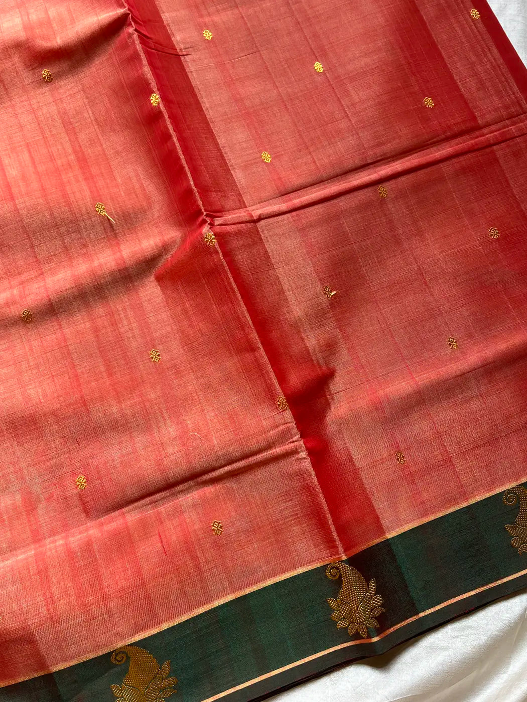 Vegan Silk Saree – Pastel Peach & Green Handloom Art Silk