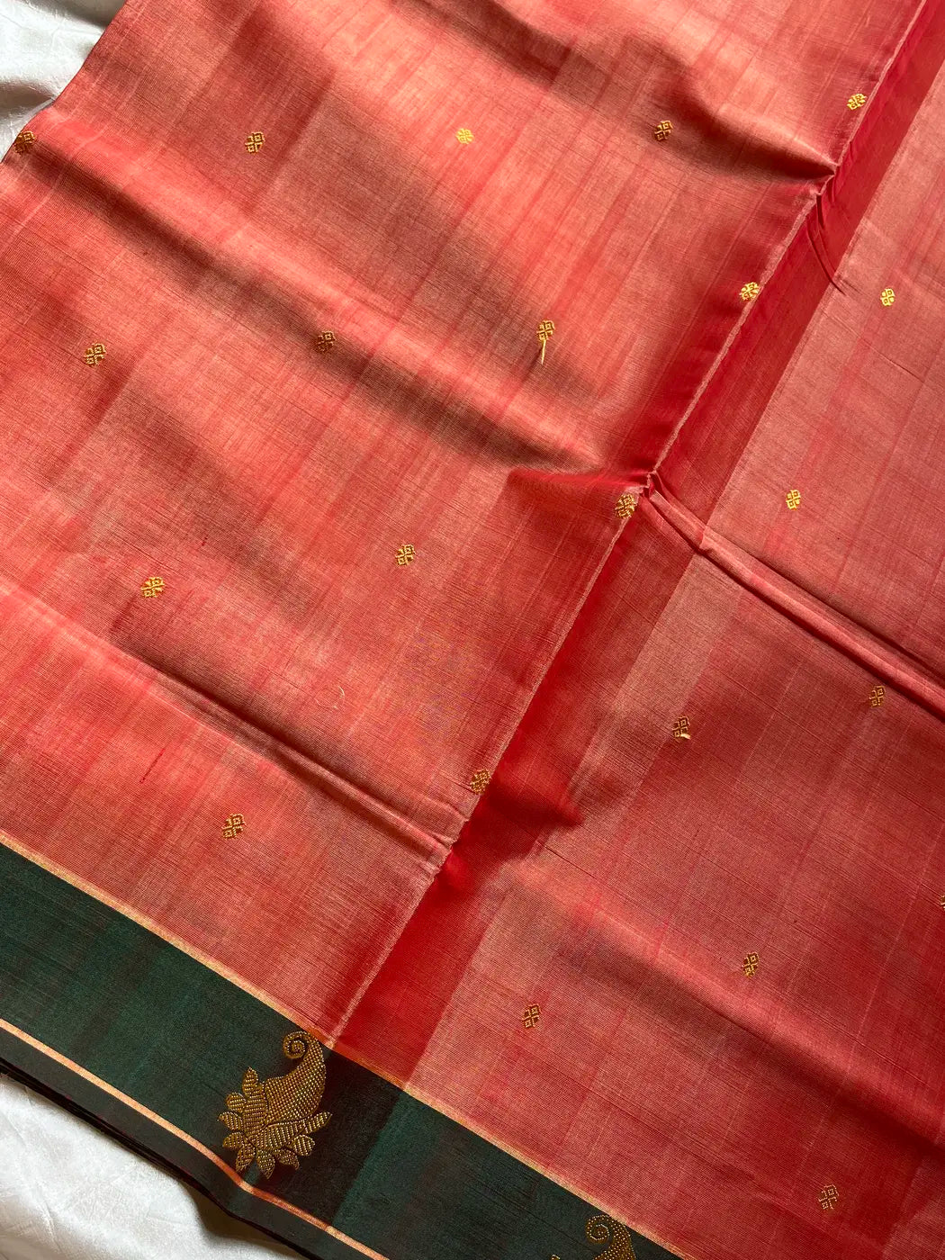 Vegan Silk Saree – Pastel Peach & Green Handloom Art Silk