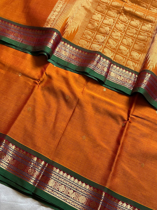 Throne Edit | Orange 120 Count Mercerised Kanchi Cotton Saree