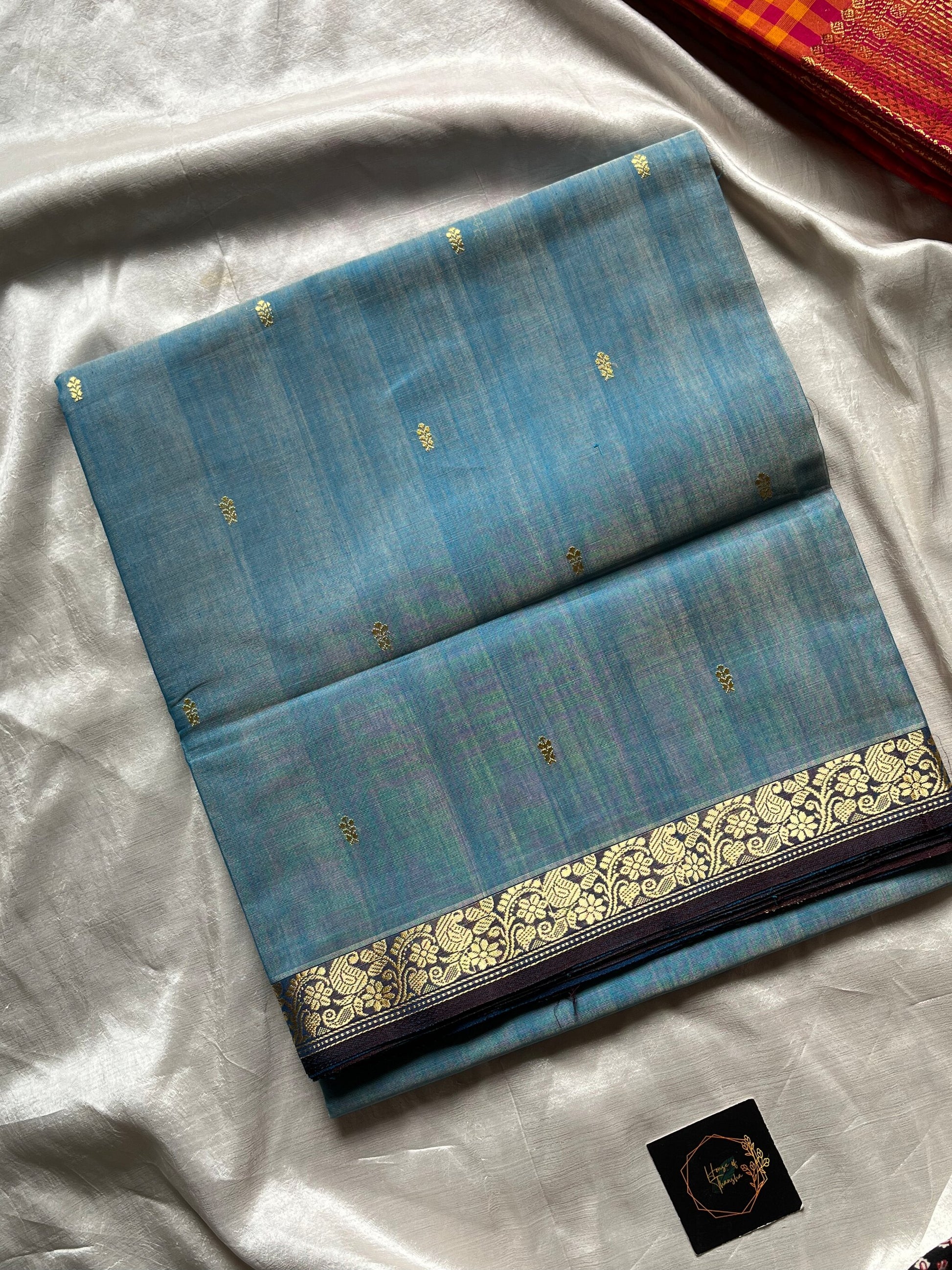 Sky Blue Handloom Art Silk Saree – Vegan Silk by House of Thansha