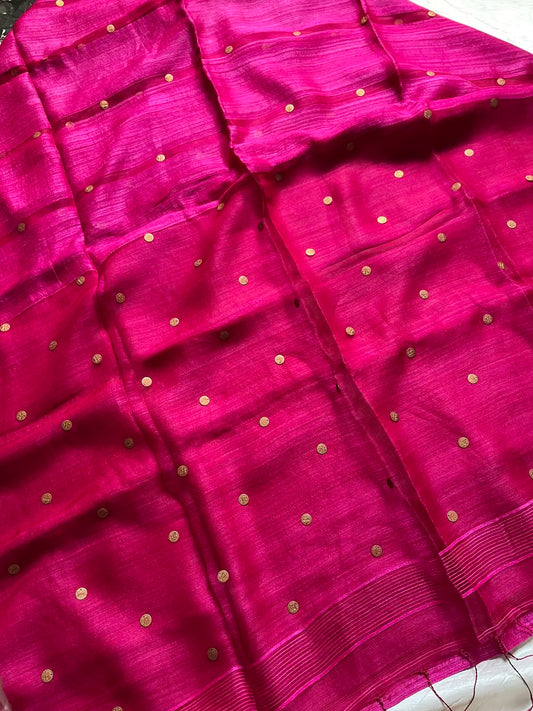 Handloom Matka Silk Saree with Muslin Pallu - Pink