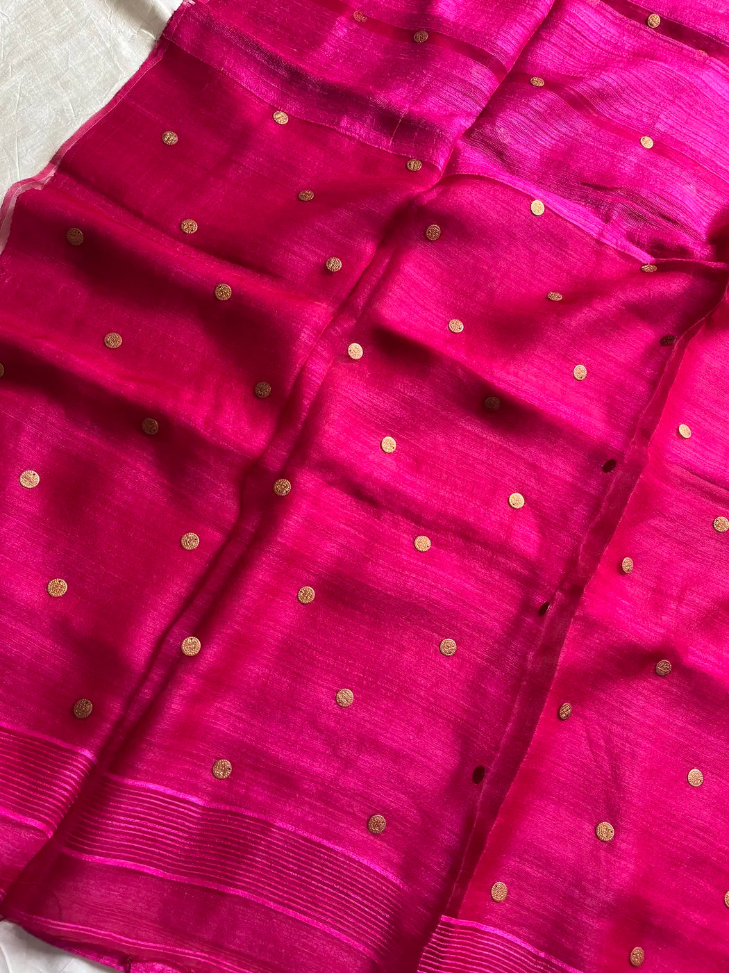 Handloom Matka Silk Saree with Muslin Pallu - Pink