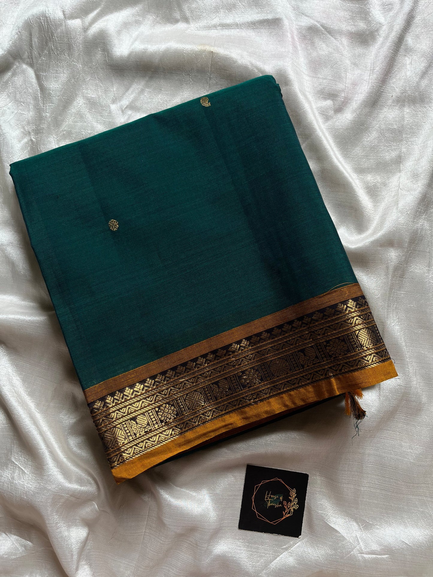 120 Count Mercerised Kanchi Cotton Saree with Zari Border and Grand Pallu – House of Thansha