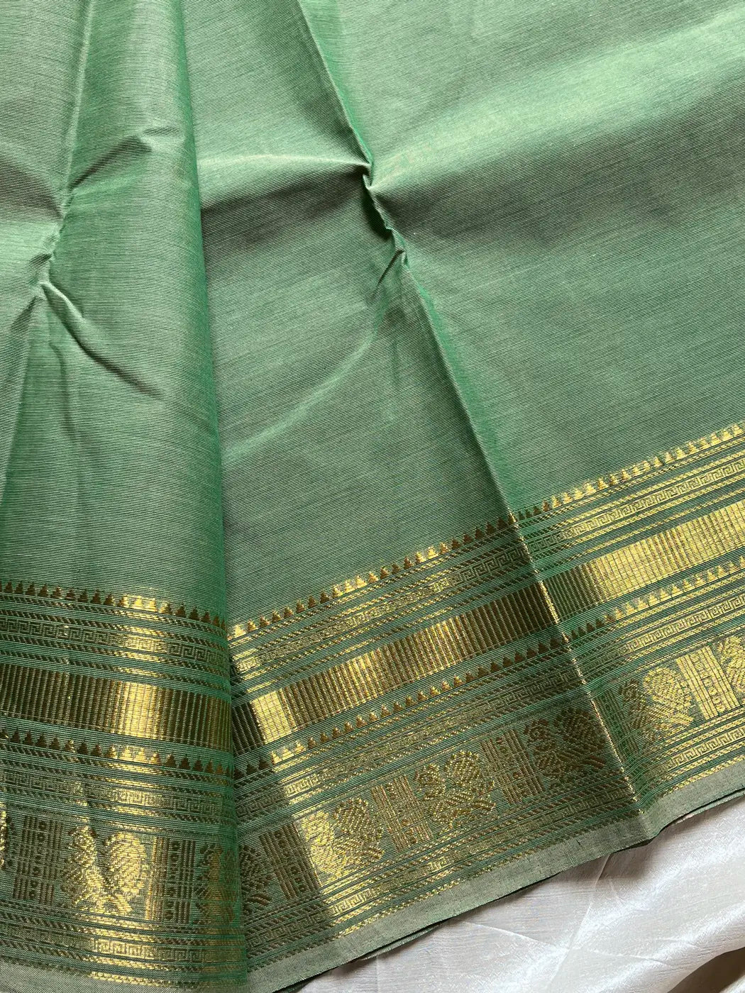 Subtle Weaves | Pastel Green Kanchi Cotton Saree