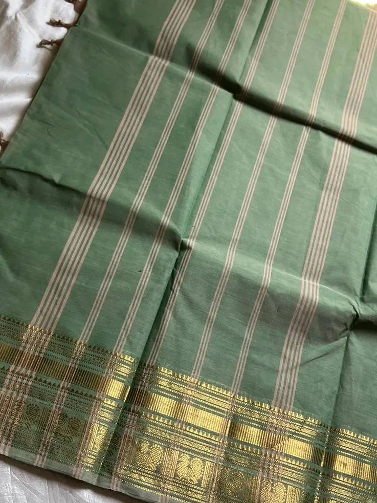 Subtle Weaves | Pastel Green Kanchi Cotton Saree