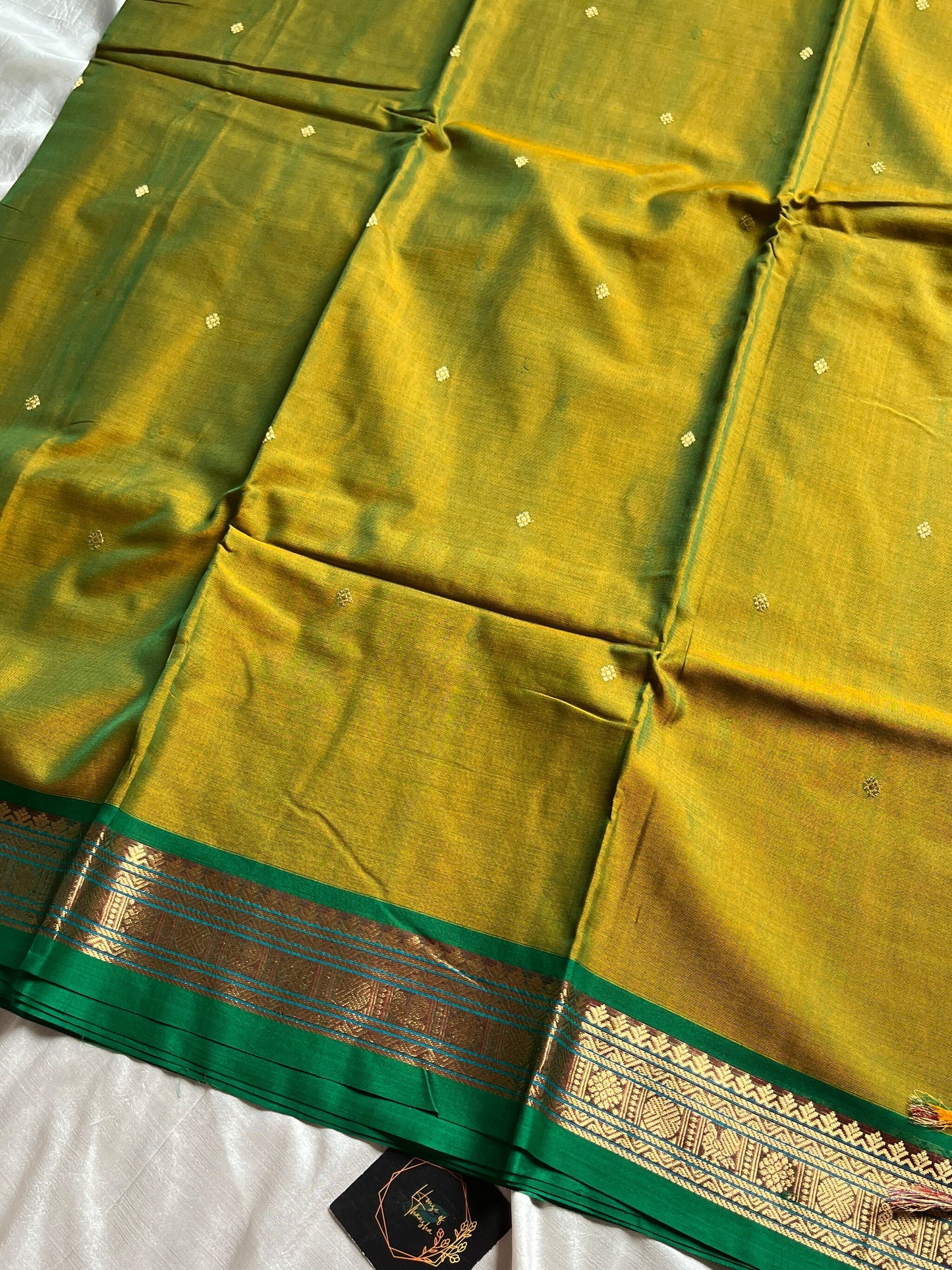 120 Count Mercerised Kanchi Cotton Saree with Zari Border and Grand Pallu – House of Thansha