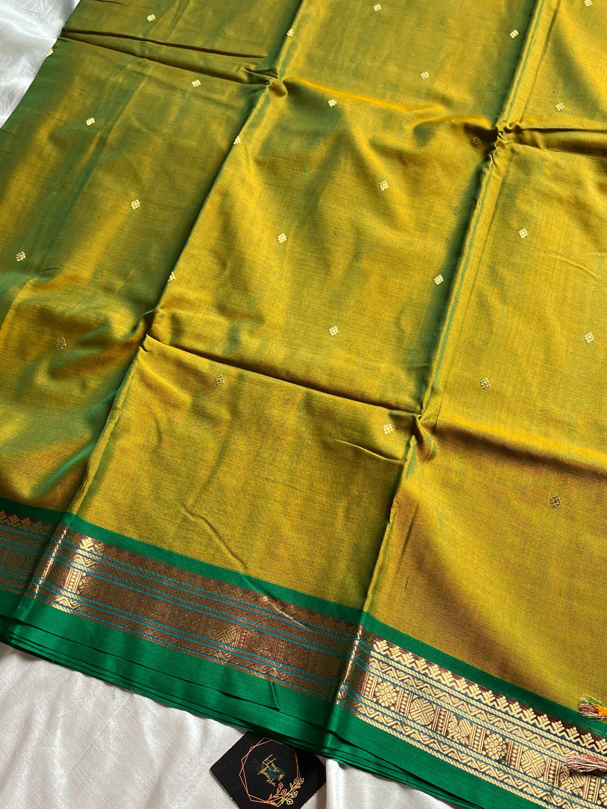 120 Count Mercerised Kanchi Cotton Saree with Zari Border and Grand Pallu – House of Thansha