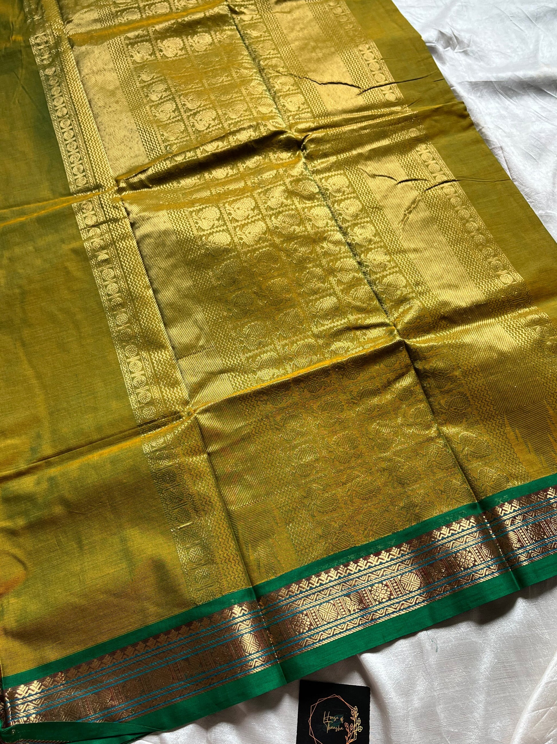 120 Count Mercerised Kanchi Cotton Saree with Zari Border and Grand Pallu – House of Thansha