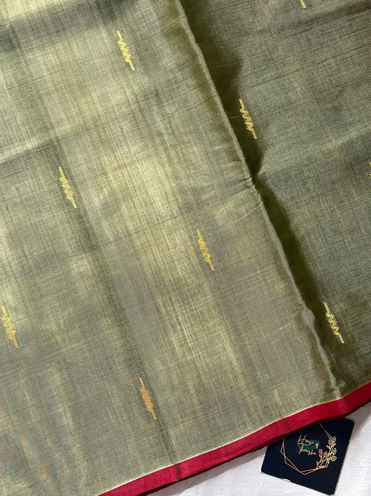 Vegan Silk Saree – Olive Ash | Handloom Art Silk