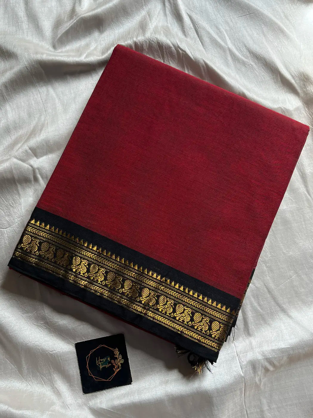 Minimal Border Edit - Maroon & Black Cotton Saree
