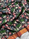 Black Chennuri silk saree with floral pen Kalamkari designs and contrast blouse – House of Thansha