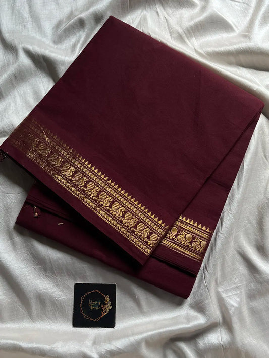 Minimal Border Edit - Chocolate Brown Cotton Saree