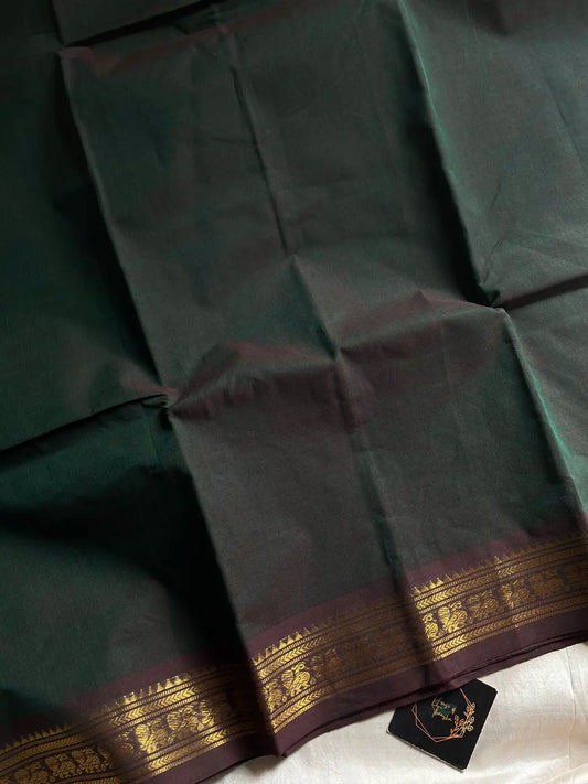 Minimal Border Edit - Dark Green Cotton Saree