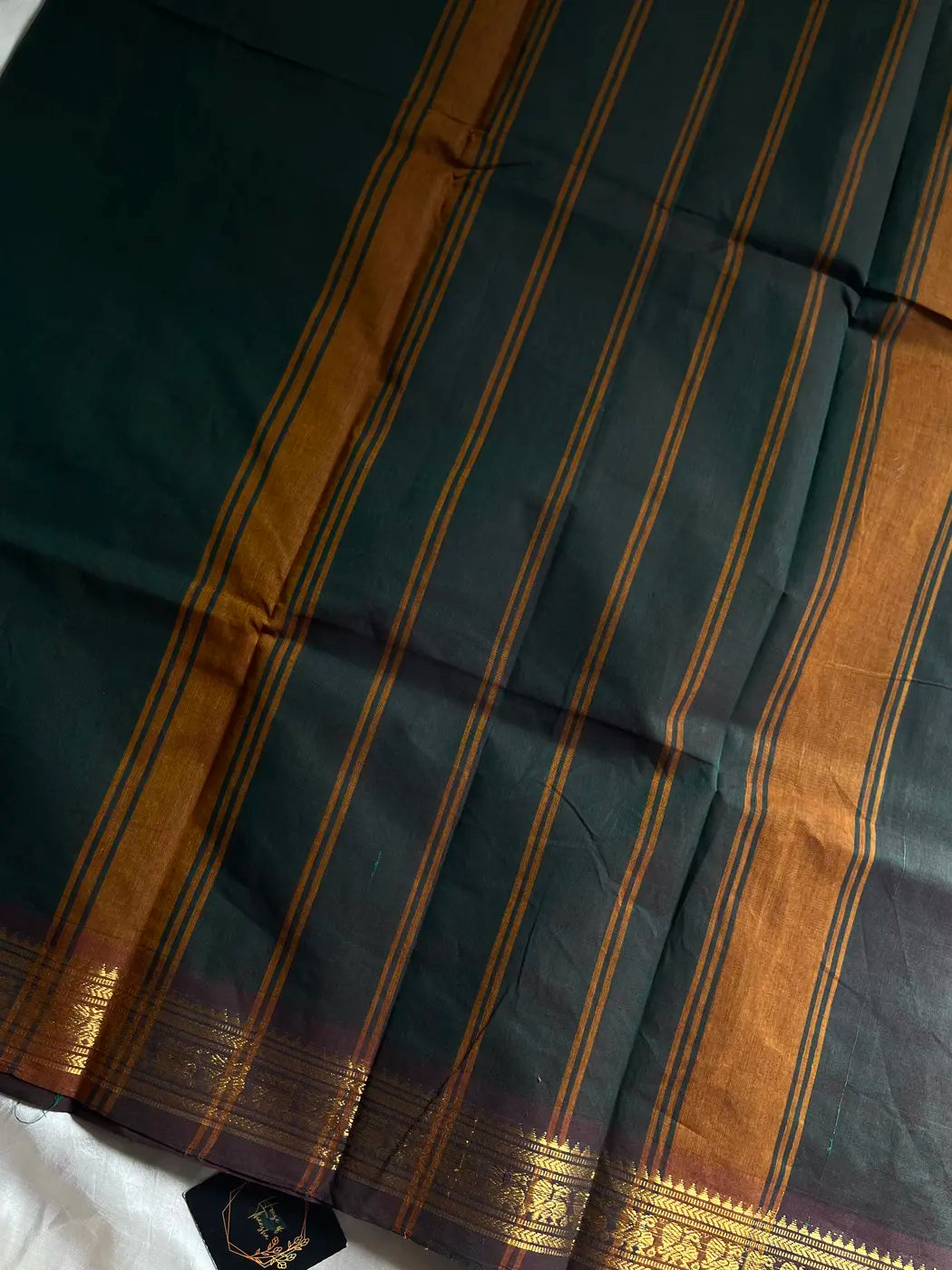 Minimal Border Edit - Dark Green Cotton Saree