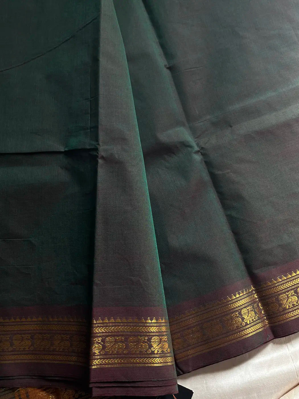 Minimal Border Edit - Dark Green Cotton Saree