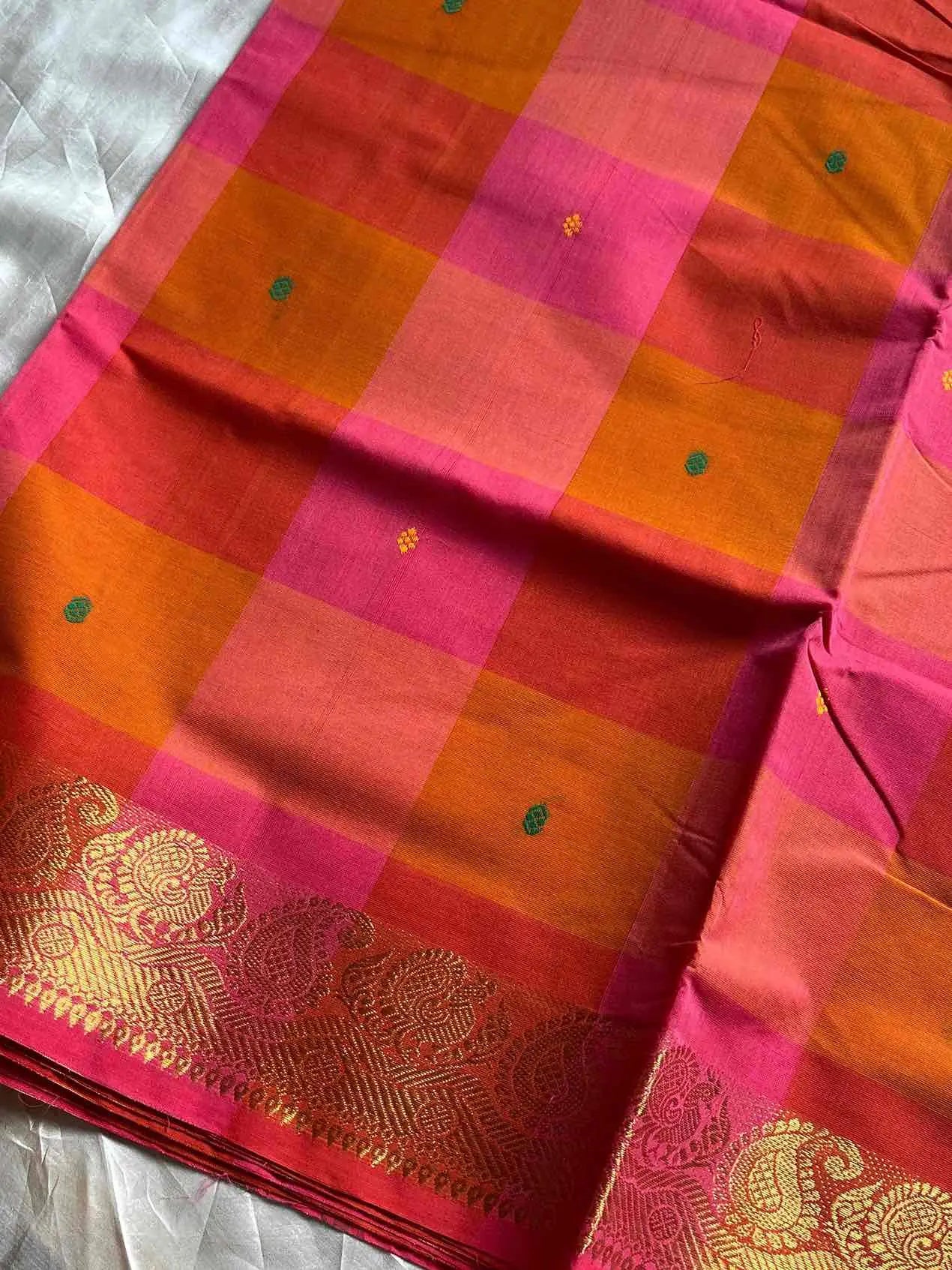 Chettinadu Cotton Saree | Kattam (without Blouse)