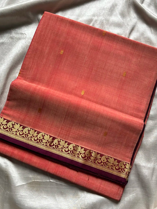 Vegan Silk Saree – Peach Handloom Art Silk