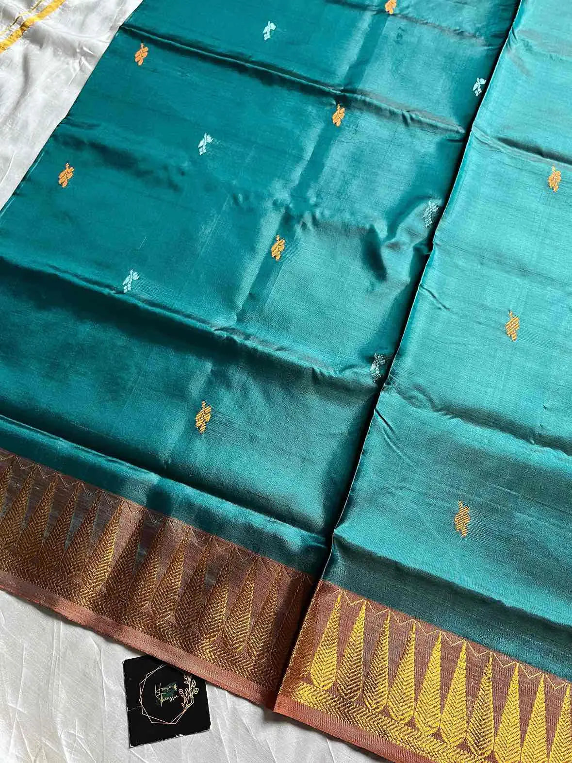 Handwoven vegan silk Chinnalampattu saree with rich zari borders from House of Thansha