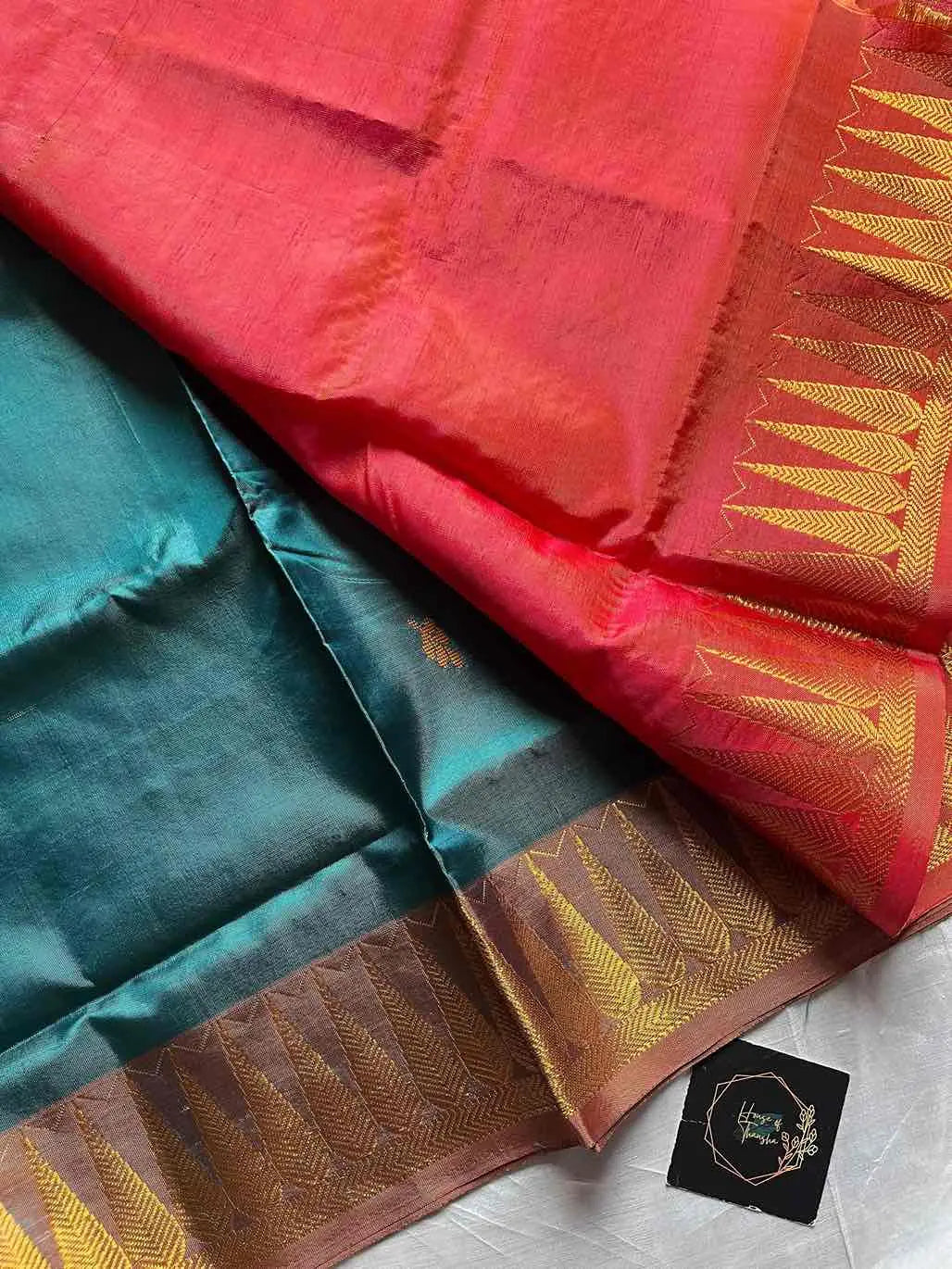 Handwoven vegan silk Chinnalampattu saree with rich zari borders from House of Thansha