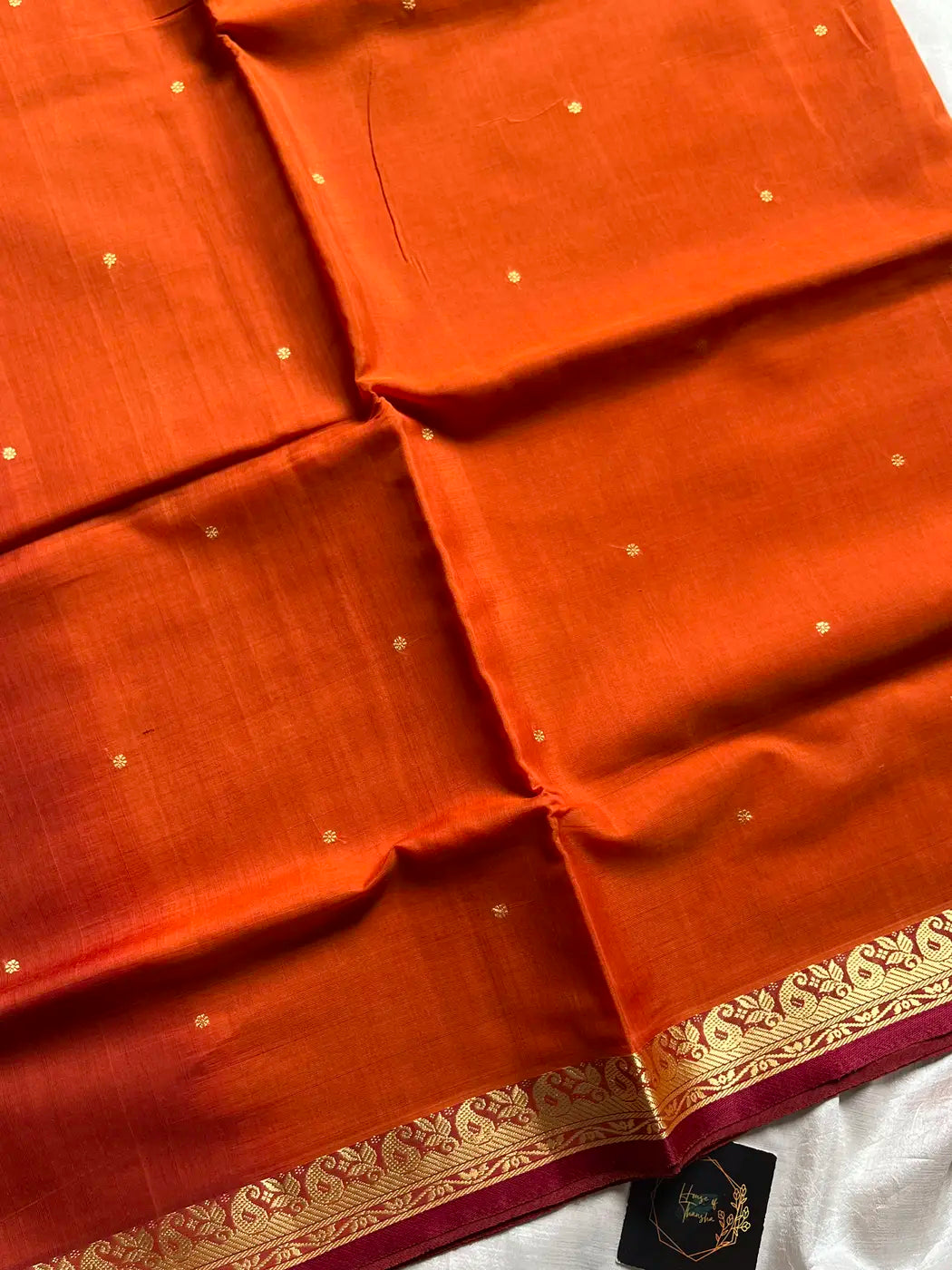Vegan Silk Saree – Saffron Orange Handloom Art Silk