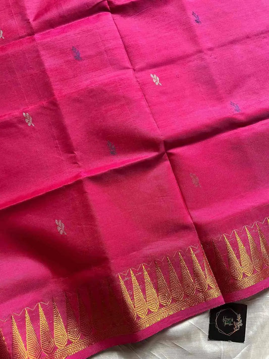 Vegan Silks | Chinnalampattu Saree – Pink with black