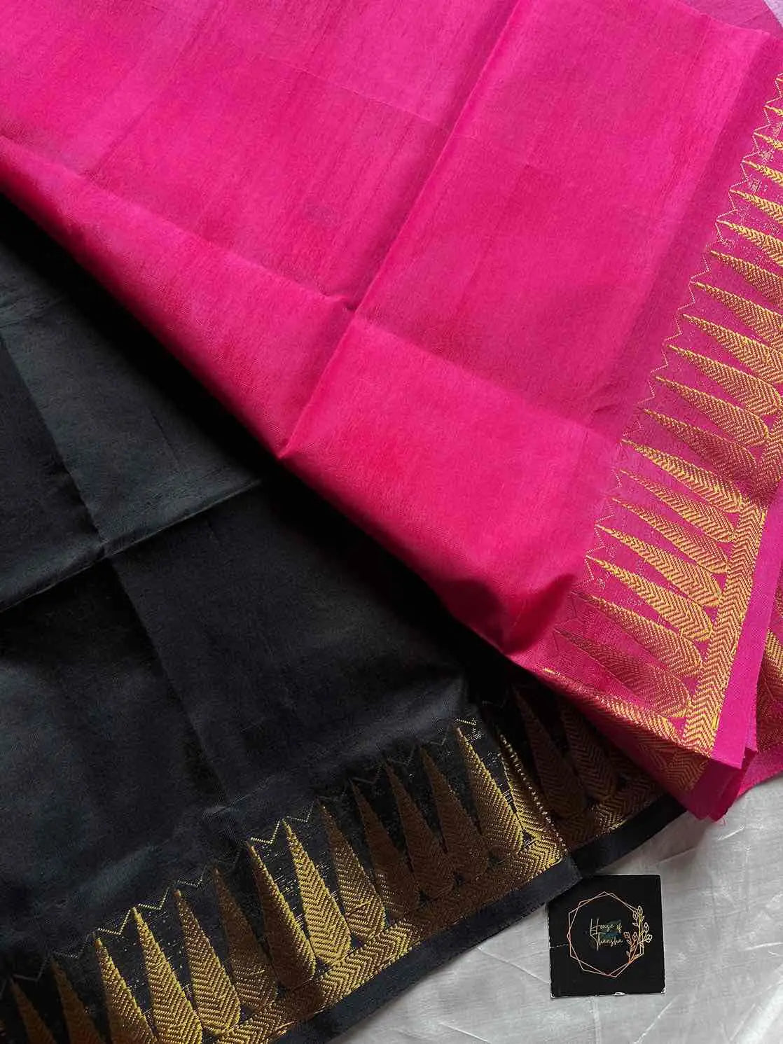 Vegan Silks | Chinnalampattu Saree – Pink with black