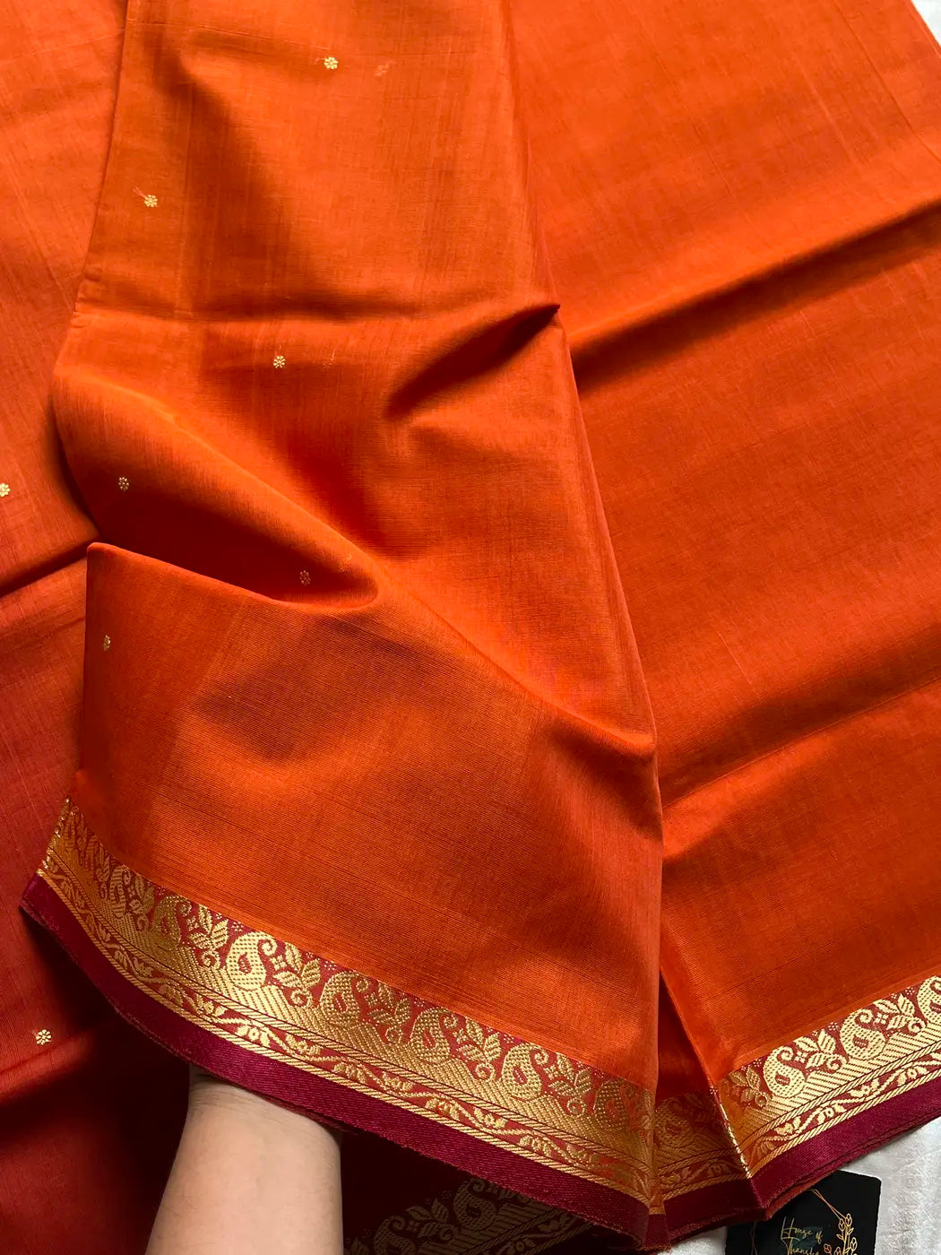 Vegan Silk Saree – Saffron Orange Handloom Art Silk
