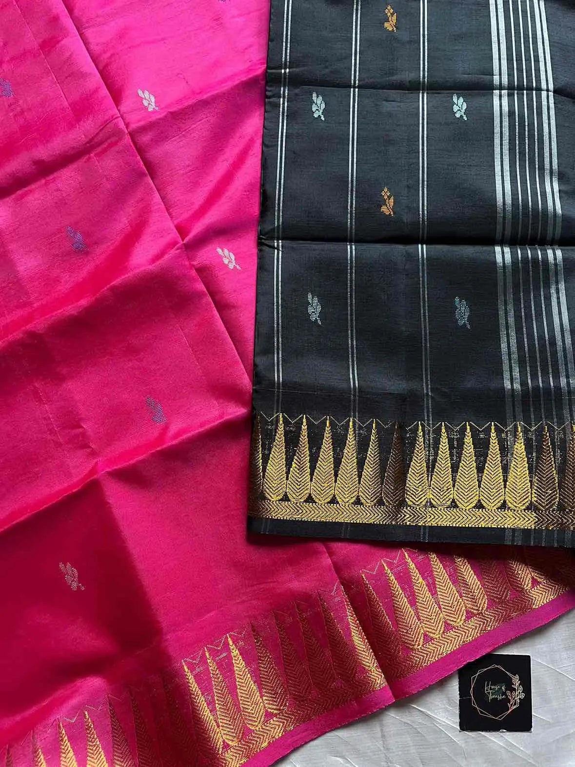 Vegan Silks | Chinnalampattu Saree – Pink with black