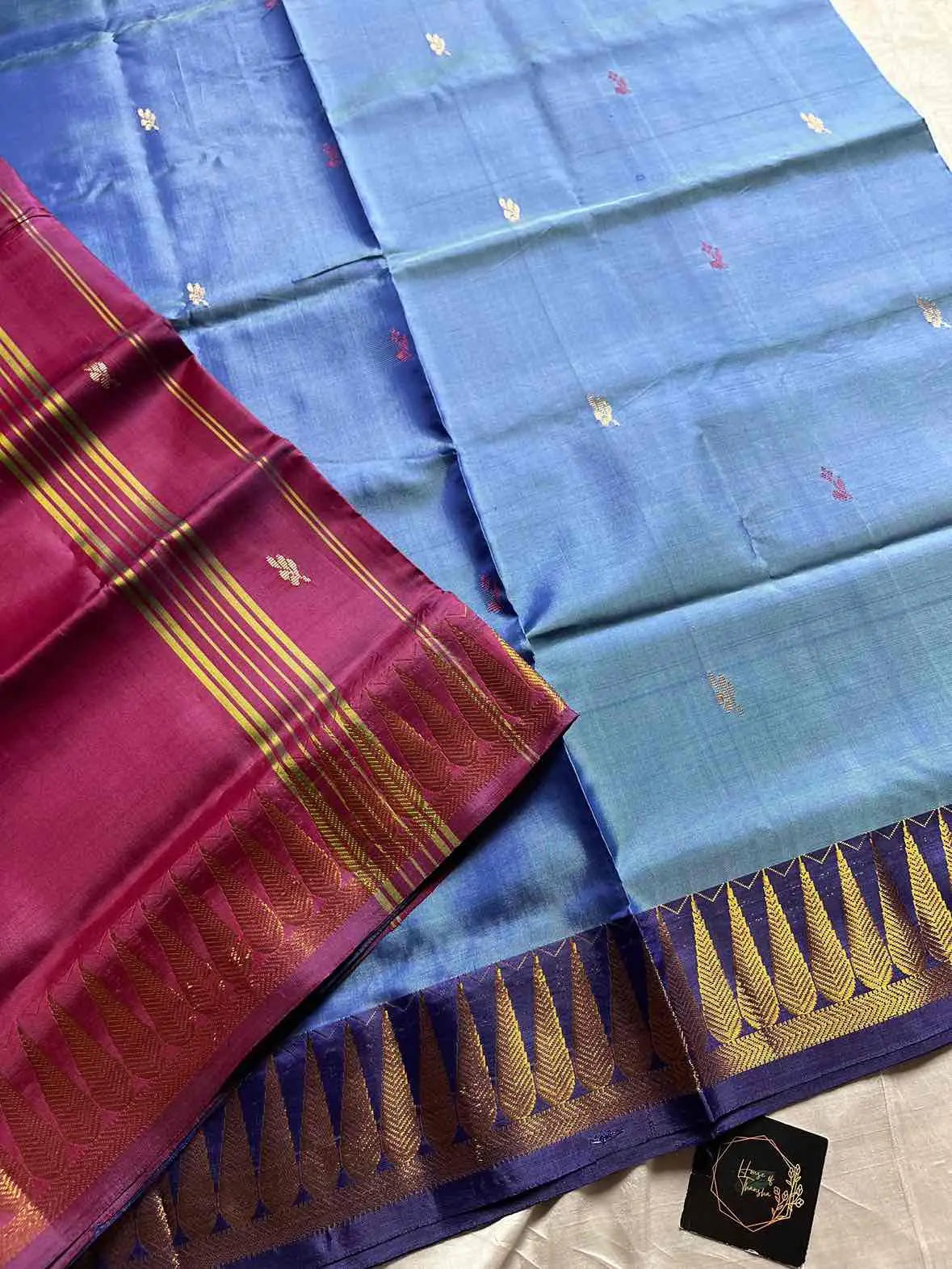 Vegan Silks | Chinnalampattu Saree – Vintage blue