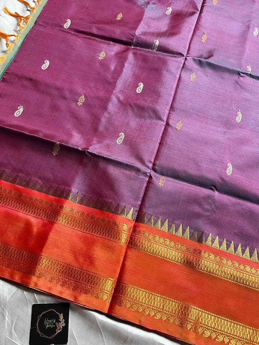 Handwoven vegan silk Chinnalampattu saree with rich zari borders from House of Thansha