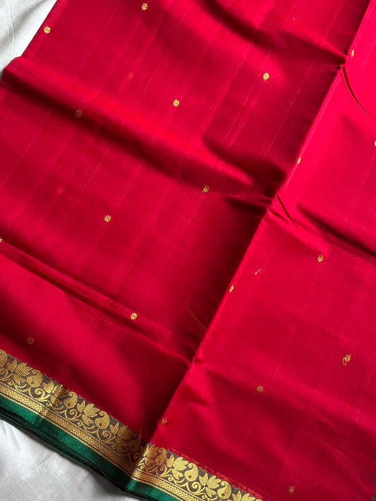 Vegan Silk Saree – Red Handloom Art Silk