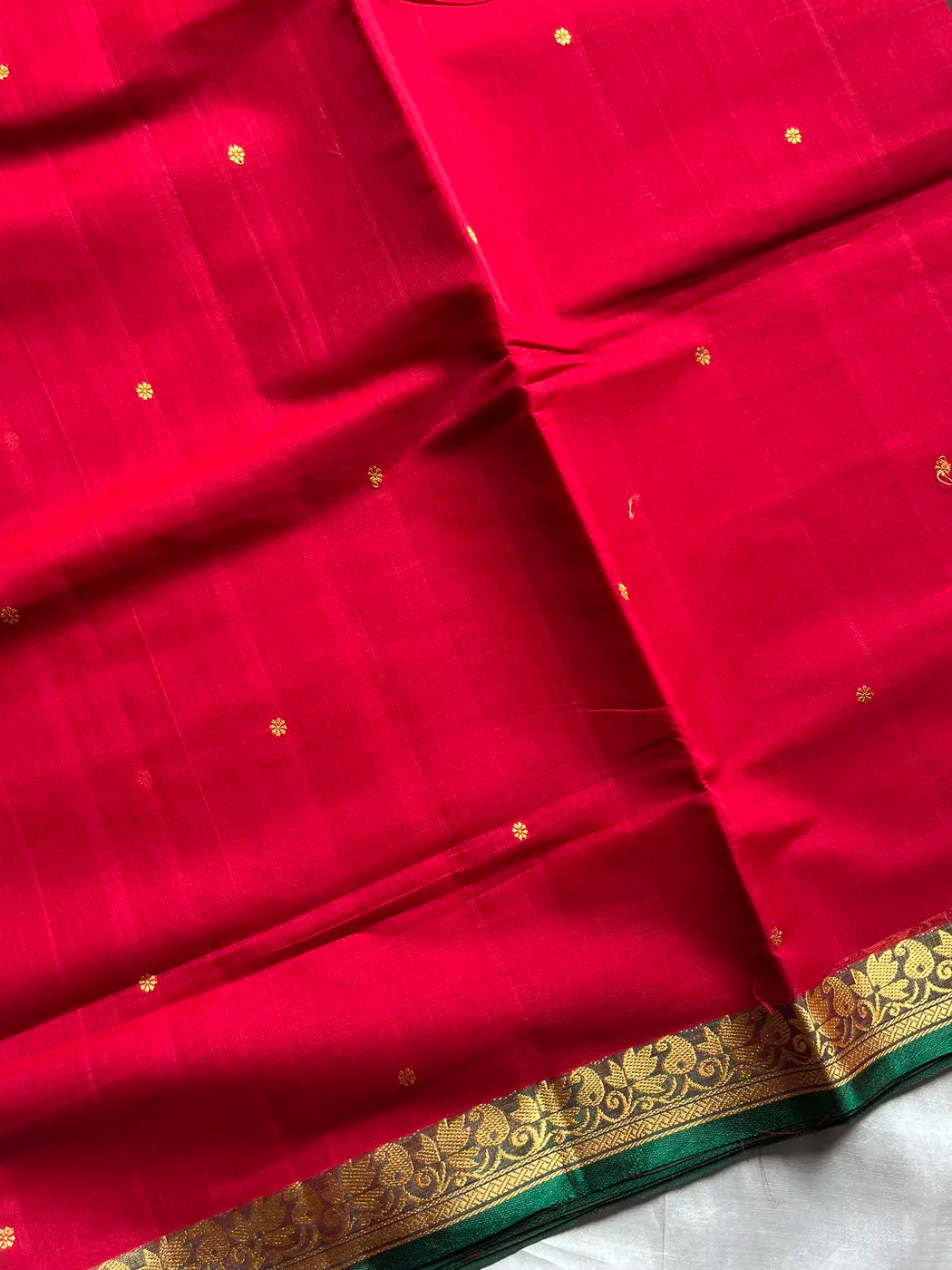 Vegan Silk Saree – Red Handloom Art Silk
