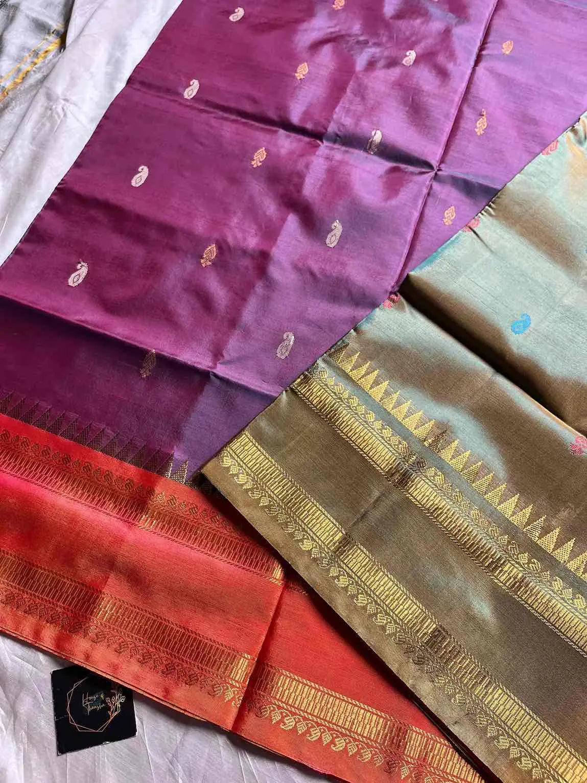 Handwoven vegan silk Chinnalampattu saree with rich zari borders from House of Thansha
