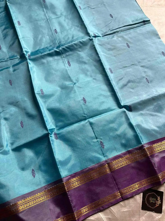 Handwoven vegan silk Chinnalampattu saree with rich zari borders from House of Thansha