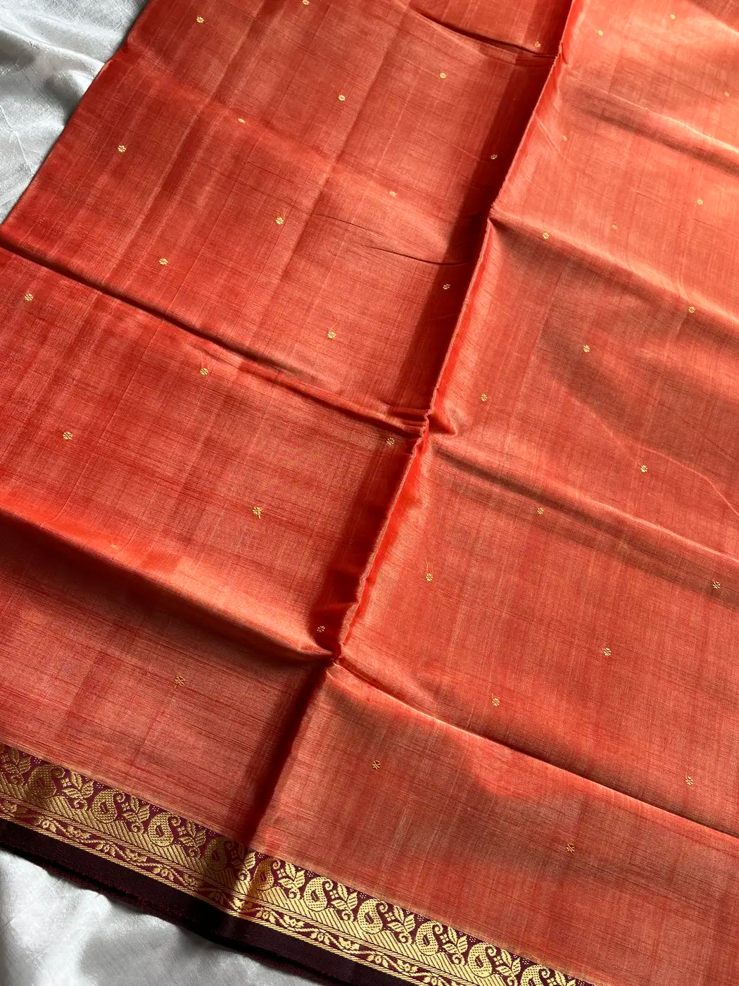 Vegan Silk Saree – Pastel Orange Handloom Art Silk