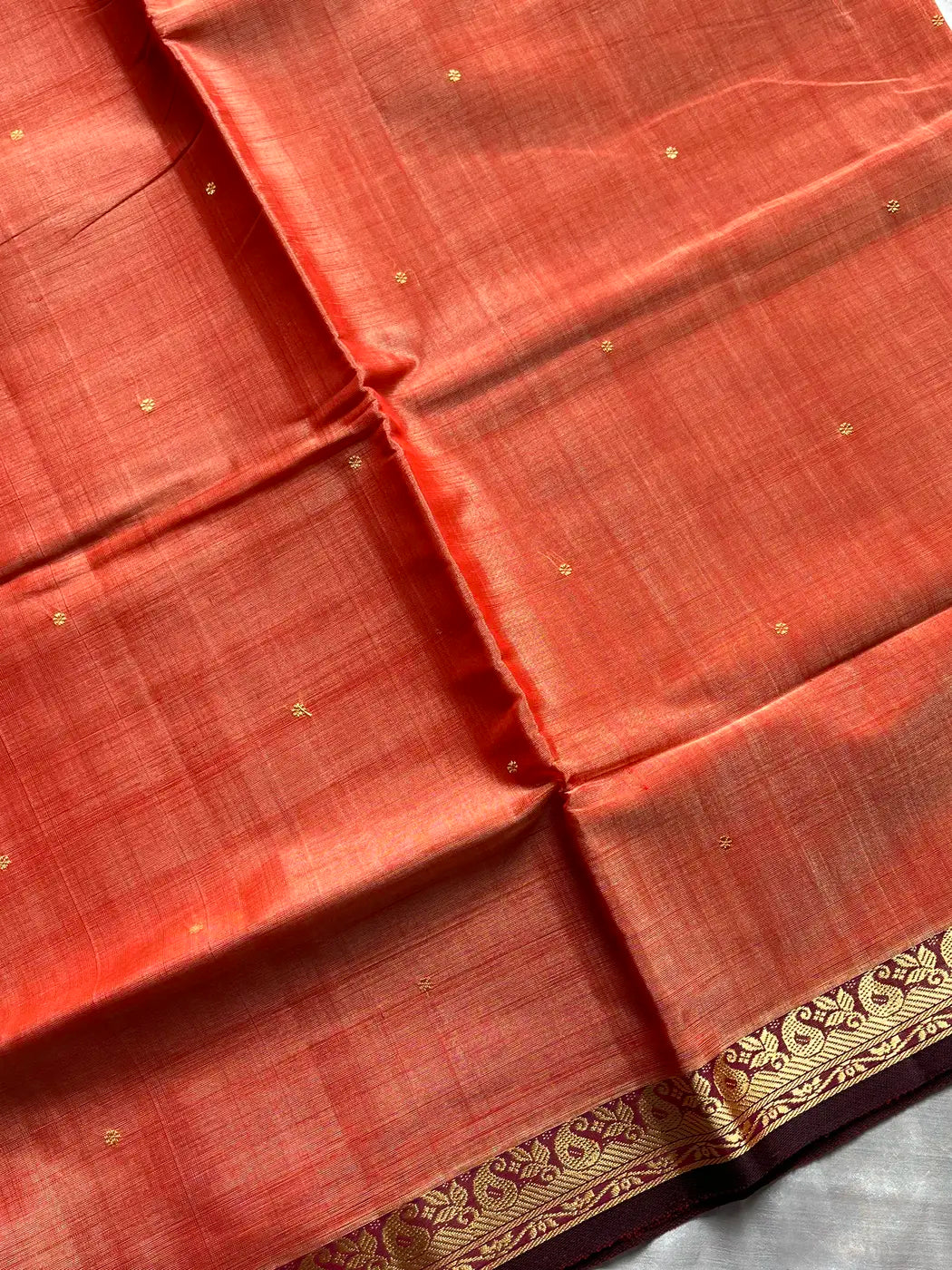 Vegan Silk Saree – Pastel Orange Handloom Art Silk