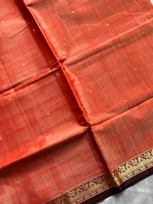 Vegan Silk Saree – Pastel Orange Handloom Art Silk