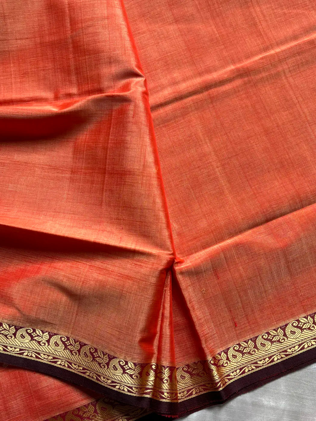 Vegan Silk Saree – Pastel Orange Handloom Art Silk