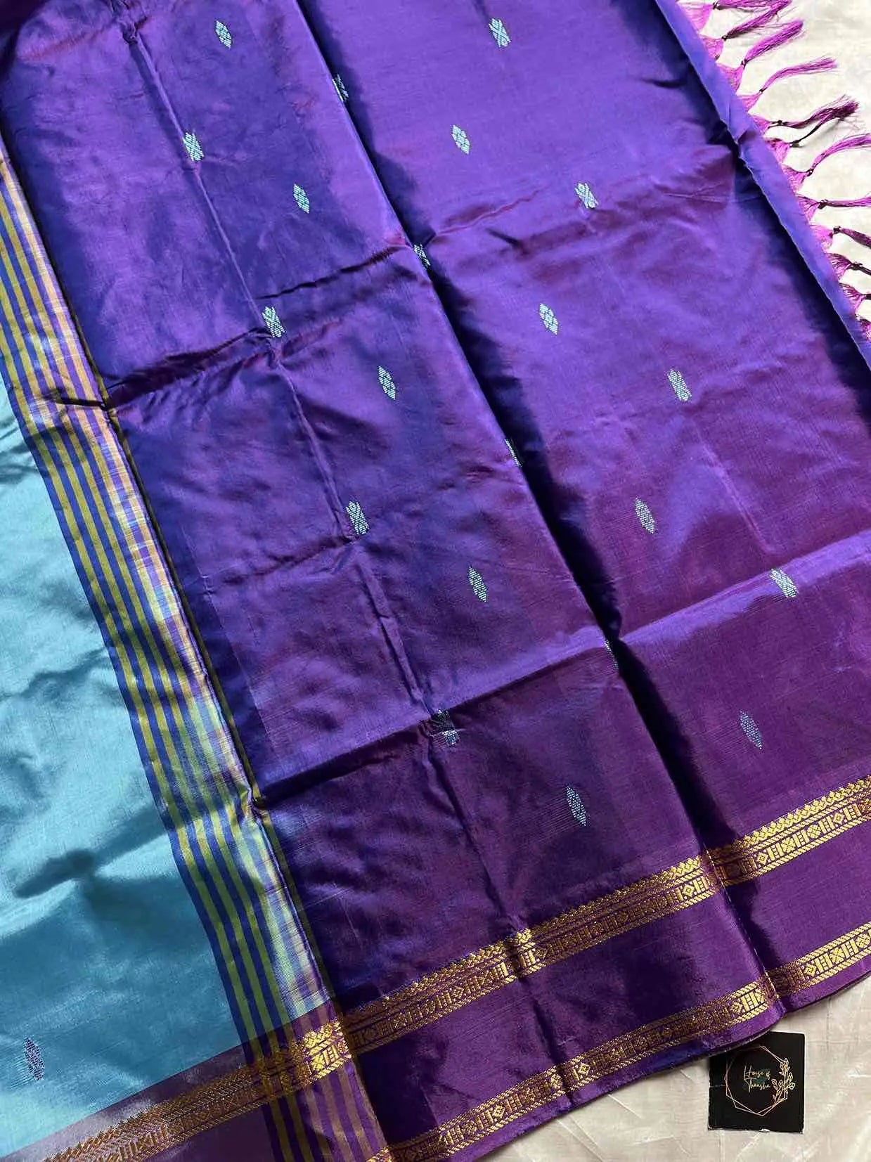 Handwoven vegan silk Chinnalampattu saree with rich zari borders from House of Thansha