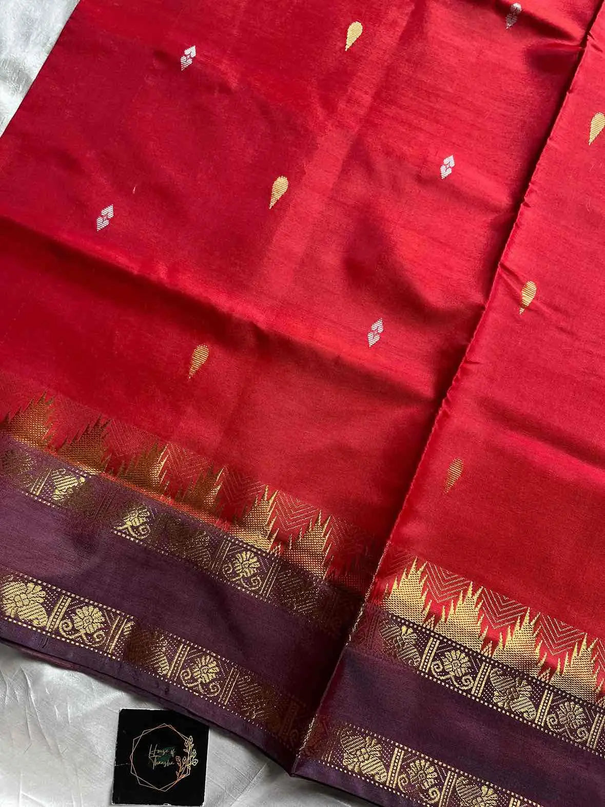 Handwoven vegan silk Chinnalampattu saree with rich zari borders from House of Thansha