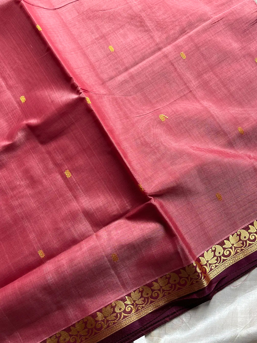 Vegan Silk Saree – Pastel Lotus Pink Handloom Art Silk