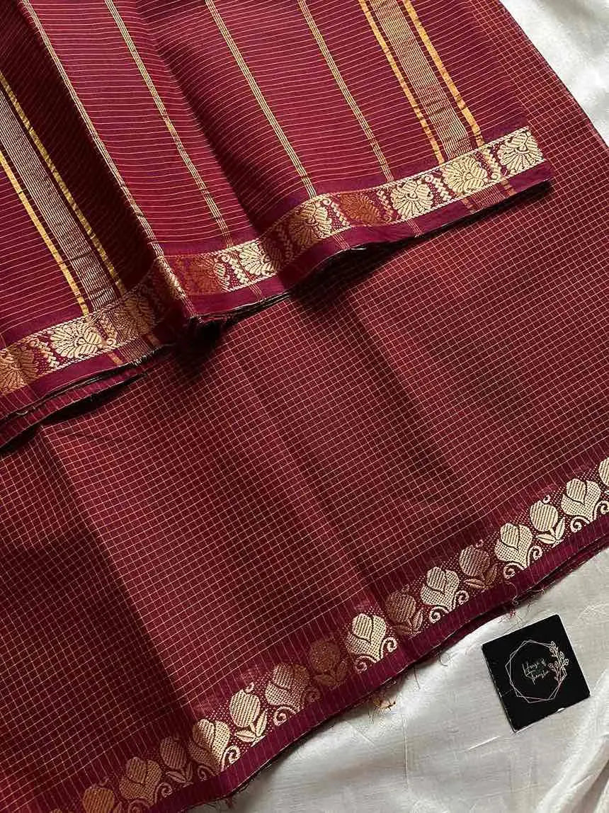 Mini Kattam – Maroon Checked Chettinadu Cotton Saree (Without blouse)
