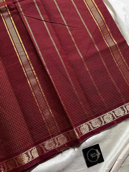 Mini Kattam – Maroon Checked Chettinadu Cotton Saree (Without blouse)