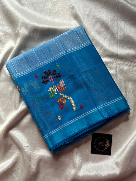 Chedibutta Saree - Handloom Vegan Art Silk - Blue