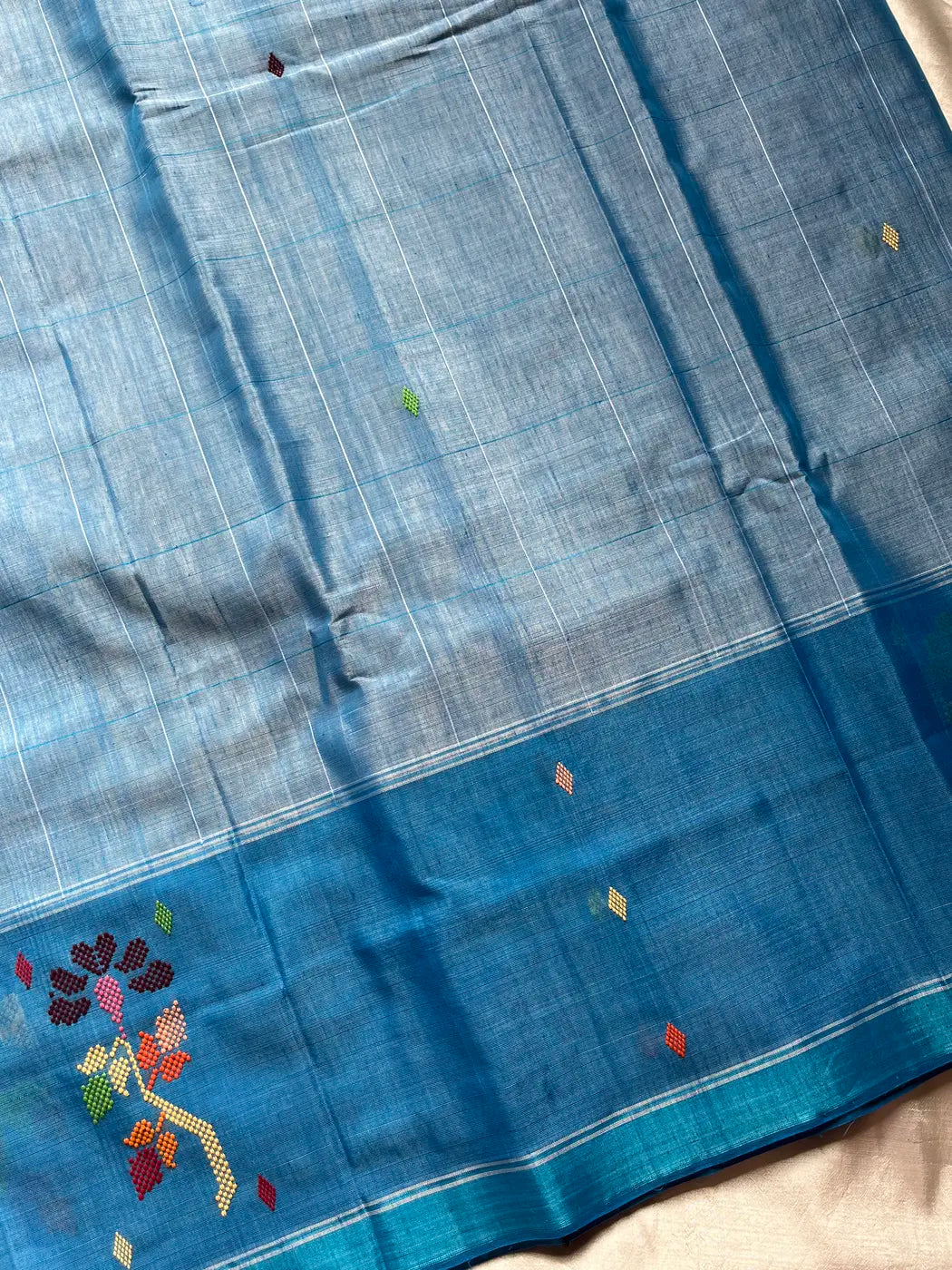 Chedibutta Saree - Handloom Vegan Art Silk - Blue