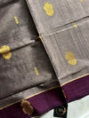 Vegan Silk Saree – Silver Smoke Plum Handloom Art Silk