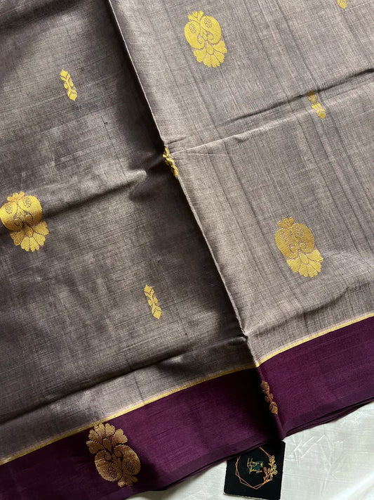 Vegan Silk Saree – Silver Smoke Plum Handloom Art Silk